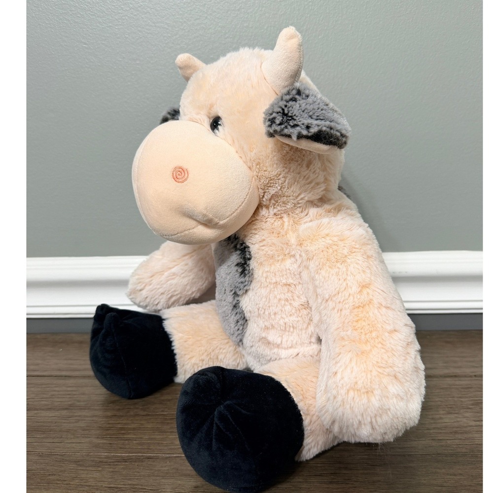 Teddy Mountain Cow Plush Stuffed Animal Cream Grey Spotted Farm Toy 16 inch - Picture 3 of 6